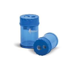 Zīmuļu asināmais ar 2 caurumiem, konteineris, plastmasas