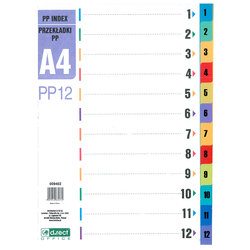 Dokumentu atdalītāji, 1-12, A4, ar krāsainiem cipariem, polipropilēna, d.rect