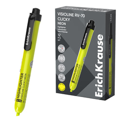 Marķieris, teksta, automātisks, 0.6-3.5 mm, dzeltens, Erich Krause Visioline RV-70 Clicky Neon
