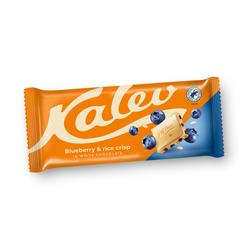 Šokolāde, baltā, ar mellenēm un rīsu kraukšķiem, Kalev, 95g