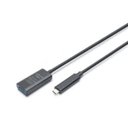 USB kabelis Digitus USB-C - USB-A, 3.2 Gen 2, aktīvais pagarinātājs, 5m, melns
