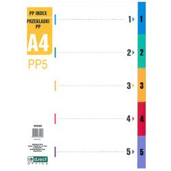 Dokumentu atdalītāji, 1-5, A4, ar krāsainiem cipariem, polipropilēna, d.rect