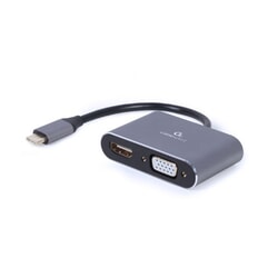 Video adapteris Gembird USB-C 3.0 - HDMI, VGA, 15cm, pelēks