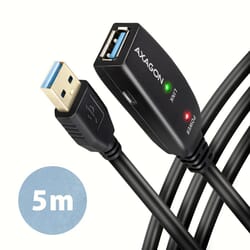 USB kabelis Axagon USB-A, 3.2 Gen 1, aktīvais pagarinātājs, 5m, melns