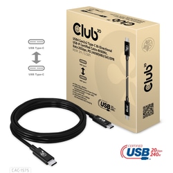 USB kabelis Club3D USB-C - USB-C, 4 Gen 2x2, PD 240W, 4K60Hz, 2m, melns