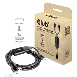 USB kabelis Club3D USB-C - 2xUSB-C, PD 100W, 1.8m, melns