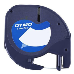 Marķēšanas lente DYMO LetraTag, 12mmx4m, melni burti/ balts fons, plastik., ekvivalenta