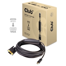 Video kabelis Club3D USB-C - VGA, 5m, melns