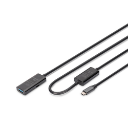 USB kabelis Digitus USB-C - USB-A, 3.2 Gen 1, aktīvais pagarinātājs, 10m, melns
