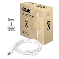Video kabelis Club3D USB-C - HDMI 2.0, 1.8m, balts