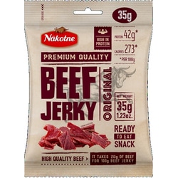 Uzkoda, liellopu gaļas, žāvēta, karsti kūpināta, Jerky, Nākotne, 35g