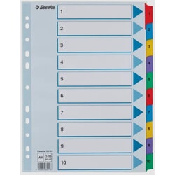 Dokumentu atdalītāji, 1-10, A4, kartona, laminēti, Esselte