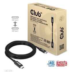 USB kabelis Club3D USB-C - USB-C, 4 Gen 3x2, PD 240W, 8K60Hz, 3m, melns