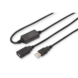 USB kabelis Digitus USB-A, 2.0, aktīvais pagarinātājs, 15m, melns