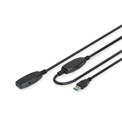 USB kabelis Digitus USB-A, 3.2 Gen 1, aktīvais pagarinātājs, 10m, melns