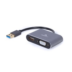 Video adapteris Gembird USB-A 3.0 - HDMI, VGA, 15cm, pelēks