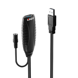 USB kabelis Lindy USB-A, 3.2 Gen 1, aktīvais pagarinātājs, 10m, melns
