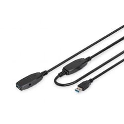 USB kabelis Digitus USB-A, 3.2 Gen 1, aktīvais pagarinātājs, 15m, melns