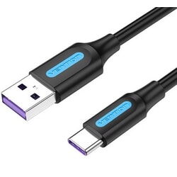 USB kabelis Vention USB-A - USB-C, 2.0, 5A, 1.5m, melns