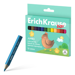Krāsainie zīmuļi, trijstūrveida, 12 krāsas, ar asināmo, Erich Krause Baby Jumbo
