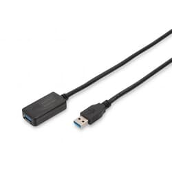 USB kabelis Digitus USB-A, 3.2 Gen 1, aktīvais pagarinātājs, 5m, melns