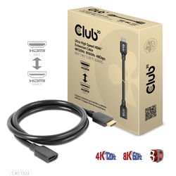 Video kabelis Club3D HDMI - HDMI 2.1, pagarinātājs, 1m, melns