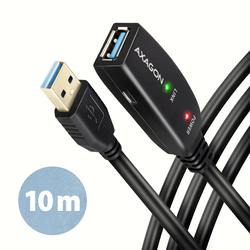 USB kabelis Axagon USB-A, 3.2 Gen 1, aktīvais pagarinātājs, 10m, melns