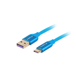USB kabelis Lanberg USB-A - USB-C, 2.0, 5A, 1m, zils
