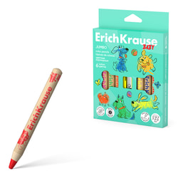 Krāsainie zīmuļi, apaļi, 6 krāsas, Erich Krause Baby Jumbo