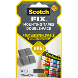 Montāžas kvadrātiņi, 12.7mmx12.7mm, pelēki,viegli noņemami, 64gab., Scotch-FIX™