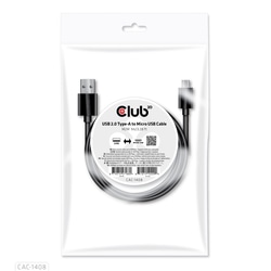 USB kabelis Club3D USB-A - Micro USB, 2.0, 0.5A, 1m, melns