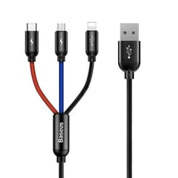 USB kabelis Baseus USB-A - USB-C, Micro USB, Lightning, 3A, 1.2m, melns