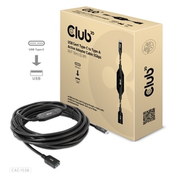 USB kabelis Club3D USB-C - USB-A, 3.2 Gen 1, aktīvais pagarinātājs, 10m, melns