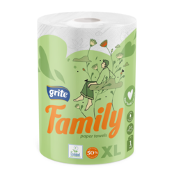 Papīra dvieļi Grite Family XL, 2 kārtas, 45m gaiši pelēka, 1 rullis