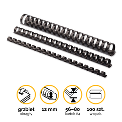 Spirāles iesiešanai, 12mm, melnas, 100 gab, Fellowes