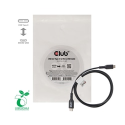 USB kabelis Club3D USB-C - Micro USB, 2.0, 0.5A, 1m, melns