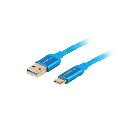USB kabelis Lanberg USB-A - USB-C, 2.0, 5A, 1m, zils