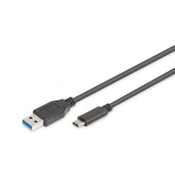 USB kabelis Digitus USB-A - USB-C, 3.2 Gen 1, 15W, 1m, melns