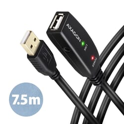USB kabelis Axagon USB-A, 2.0, aktīvais pagarinātājs, 7.5m, melns