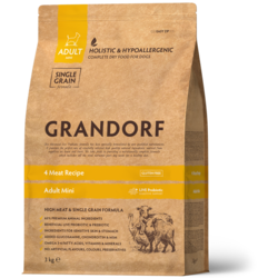 Sausā barība suņiem, ar četrām gaļām un rīsiem, Grandorf Mini Adult 4 Meat and Brown Rice, 1kg