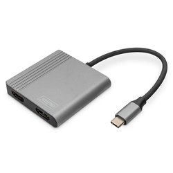 Video adapteris Digitus USB-C- 2xHDMI 1.4b, 18cm, pelēks