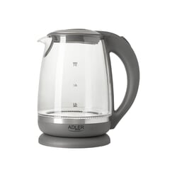 Elektriskā tējkanna Adler AD1286, 2200W, 2L, plastmasas/stikla, pelēka