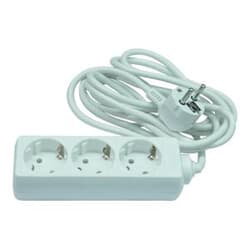 Pagarinātājs, 3-vietīgs, 3 m, ar zemējumu, balts