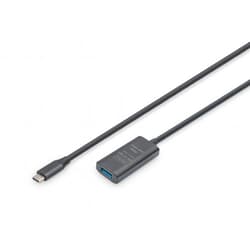USB kabelis Digitus USB-C - USB-A, 3.2 Gen 1, aktīvais pagarinātājs, 5m, melns