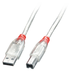 USB kabelis Lindy USB-A - USB-B, 2.0, 2m, caurspīdīgs