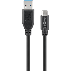 USB kabelis Goobay USB-A - USB-C, 3.2 Gen 1, 15W, 3m, melns