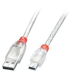 USB kabelis Lindy USB-A - Mini USB, 2.0, 50cm, caurspīdīgs